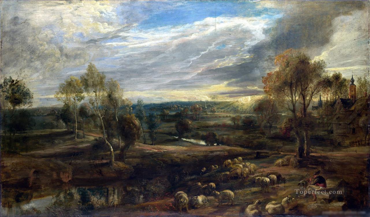 RUBENS Peter Paul Un paysage avec un berger et son troupeau Peintures à l'huile